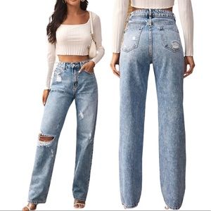 Shein High Waisted Distressed Ripped Jeans Size L